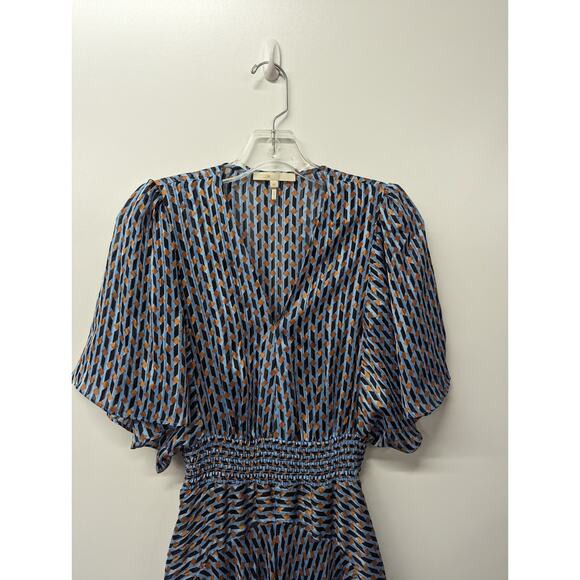 MAJE Richelane Metallic Jacquard Maxi Dress Blue Asymmetrical Size 40 Large - Picture 6 of 15